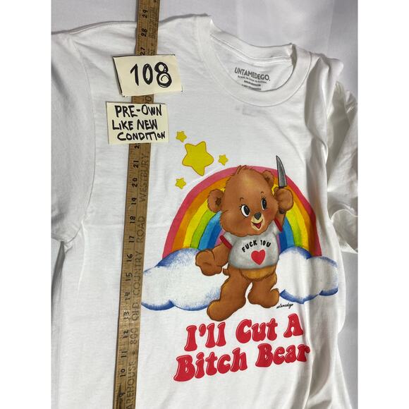 Untamed Ego T-Shirt Size Large White “I’ll Cut A B@#@ Bear” Rainbow Funny Tee - Picture 7 of 8